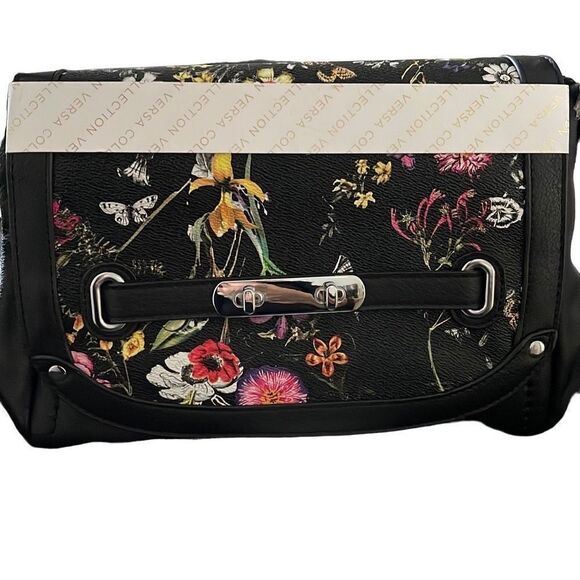 Magnolia and Vine Versa Collection Bag. Size Medium Black Leather flowers Magnet - Picture 5 of 10